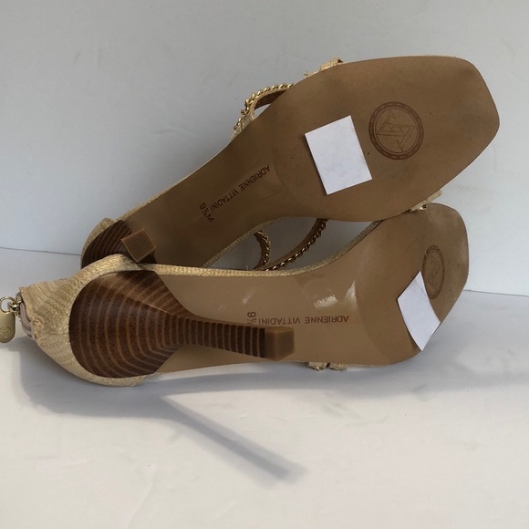 Adrienne Vittadini Sand & Gold Open Toe Back Zip Strappy Heeled Sandals size 9.5 - Picture 8 of 13